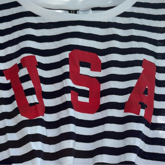 Divided Striped Navy and White Tie Front Tank Top with Red USA Print - Picture 3 of 5